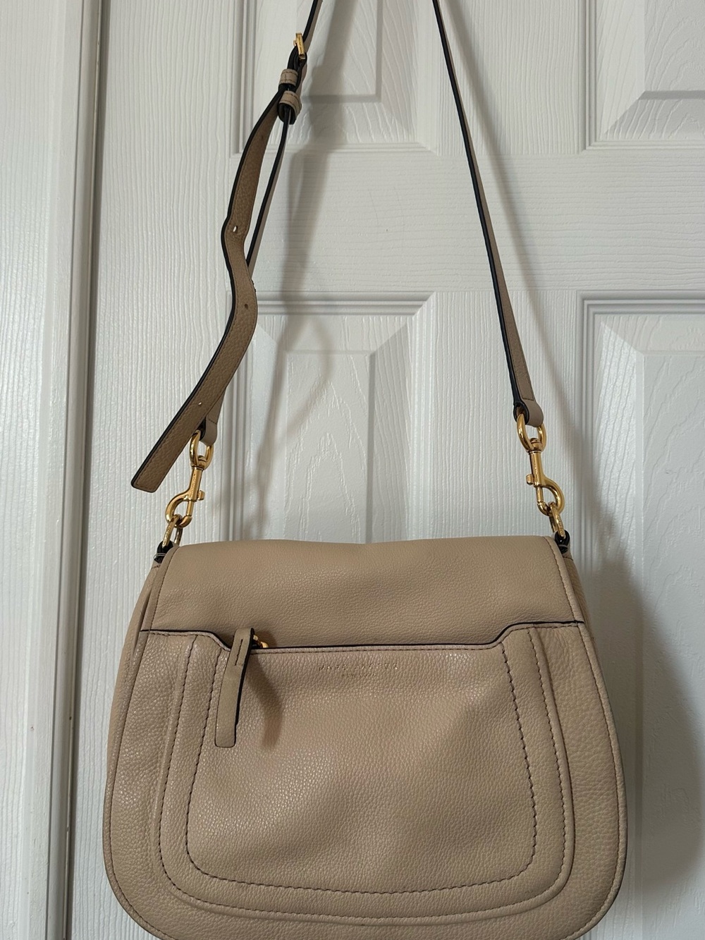 Marc Jacobs Taupe Leather Crossbody Bag with Gold Hardware